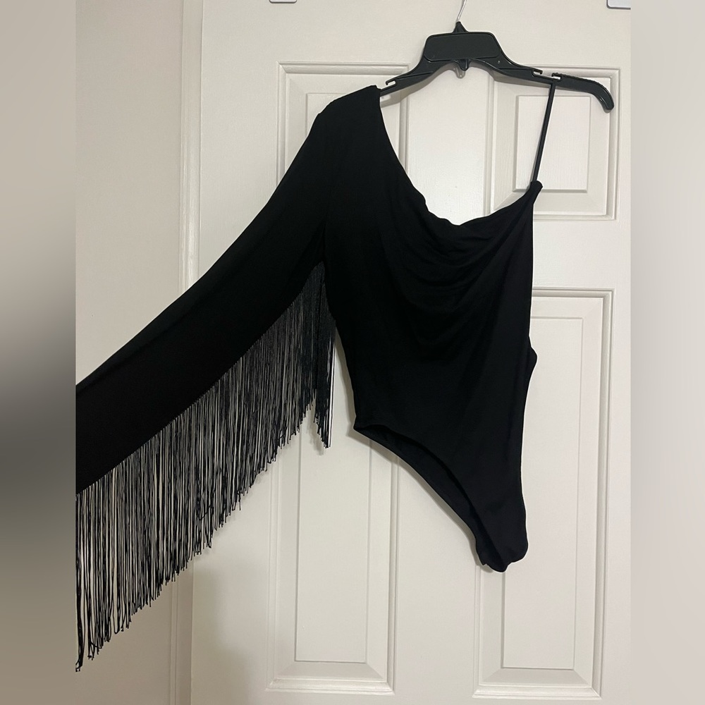 Black body suit with fringe